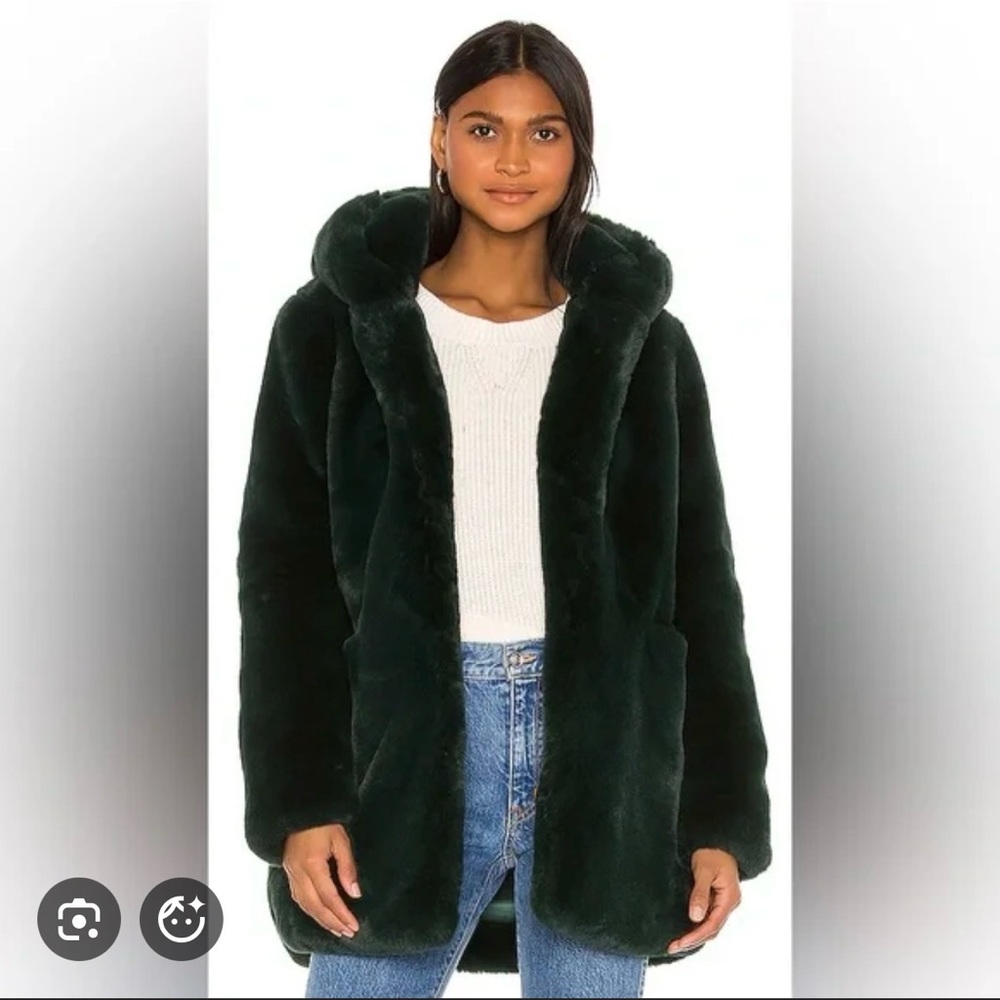 Apparis Green Faux Fur Coat
